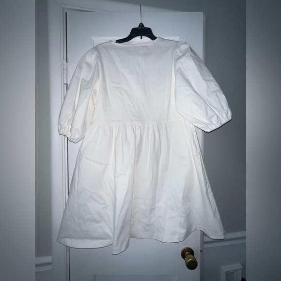 Aaron & Amber Babydoll Ribbon Tie Denim Mini Dress - Picture 2 of 4